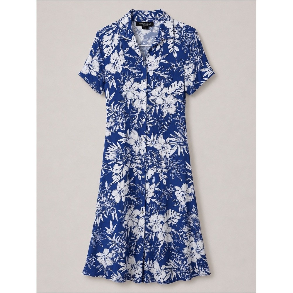 Impressions Floral Button Up Maxi Shirt Dress Small Cottage Modest Garden Party